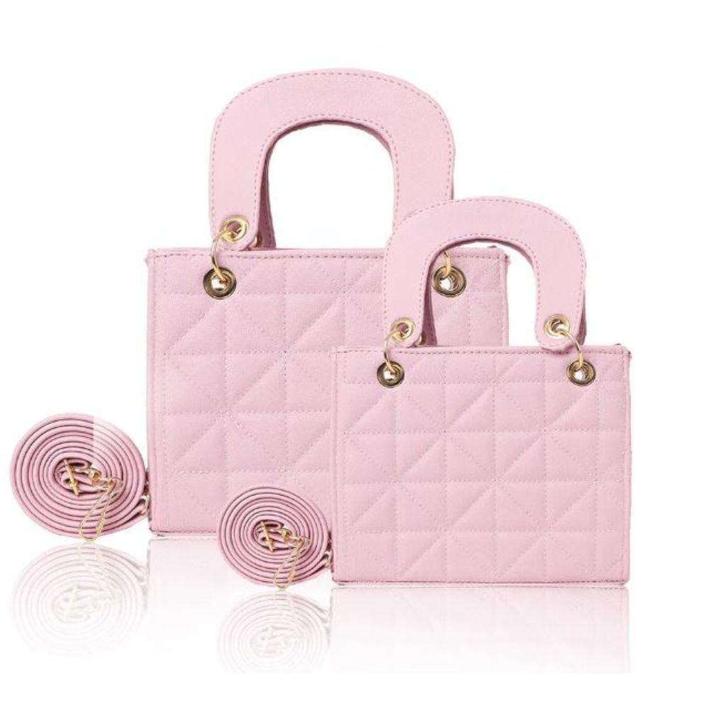 Set de Bolsa Casual para Mujer Mamá e Hija con Asa Cruzada Color Rosa