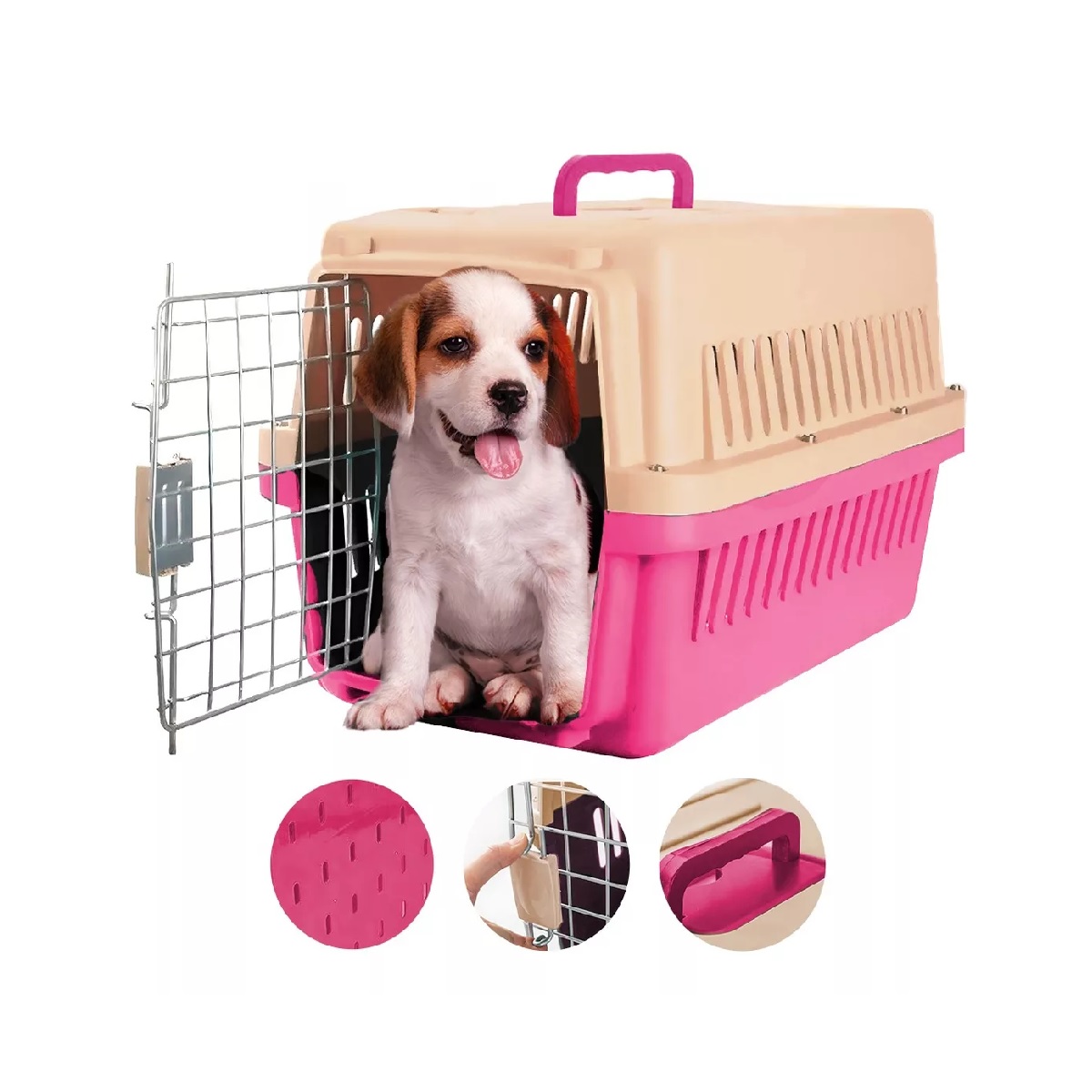 Jaula Transportadora Portatil Perro Gato Conejo Mascota Rosa