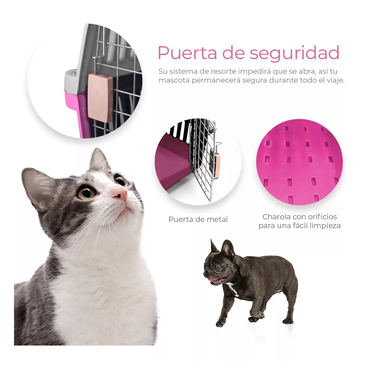 Jaula Transportadora Portatil Perro Gato Conejo Mascota Rosa
