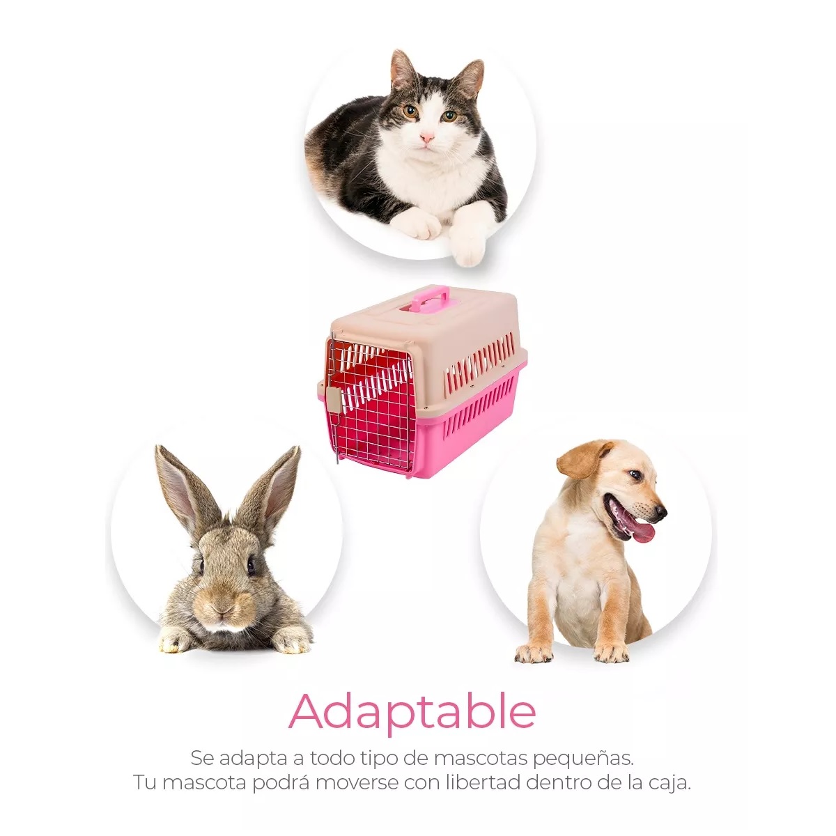 Jaula Transportadora Portatil Perro Gato Conejo Mascota Rosa