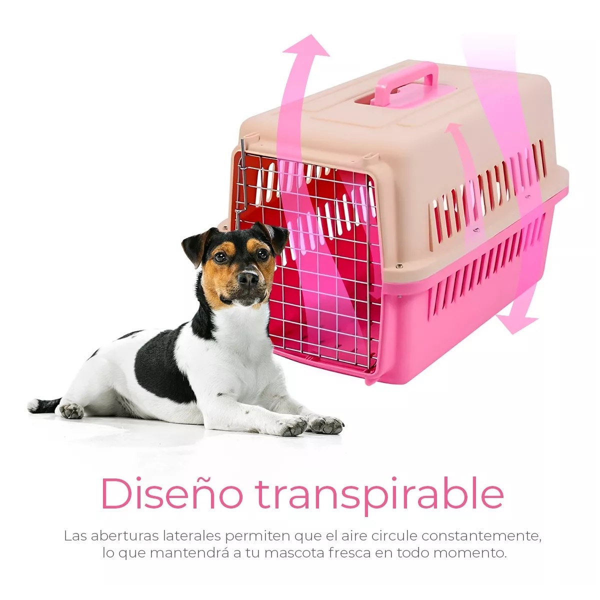Jaula Transportadora Portatil Perro Gato Conejo Mascota Rosa