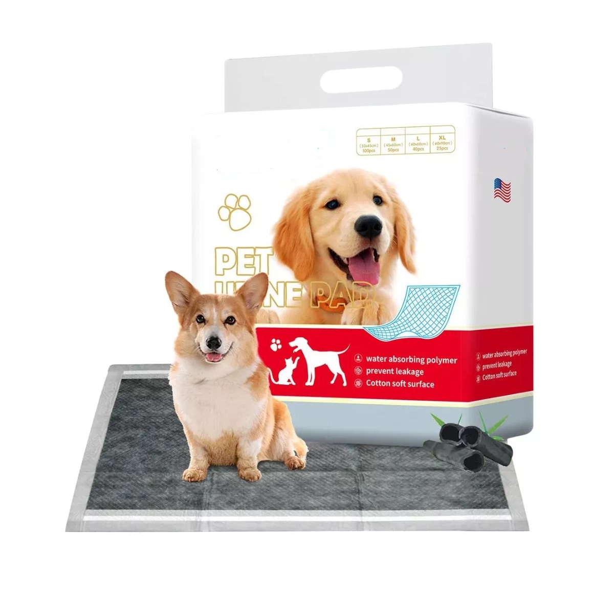 Paquete 100 Pañales Tapete Entrenador Para Perro Carbón Bambú 45x33
