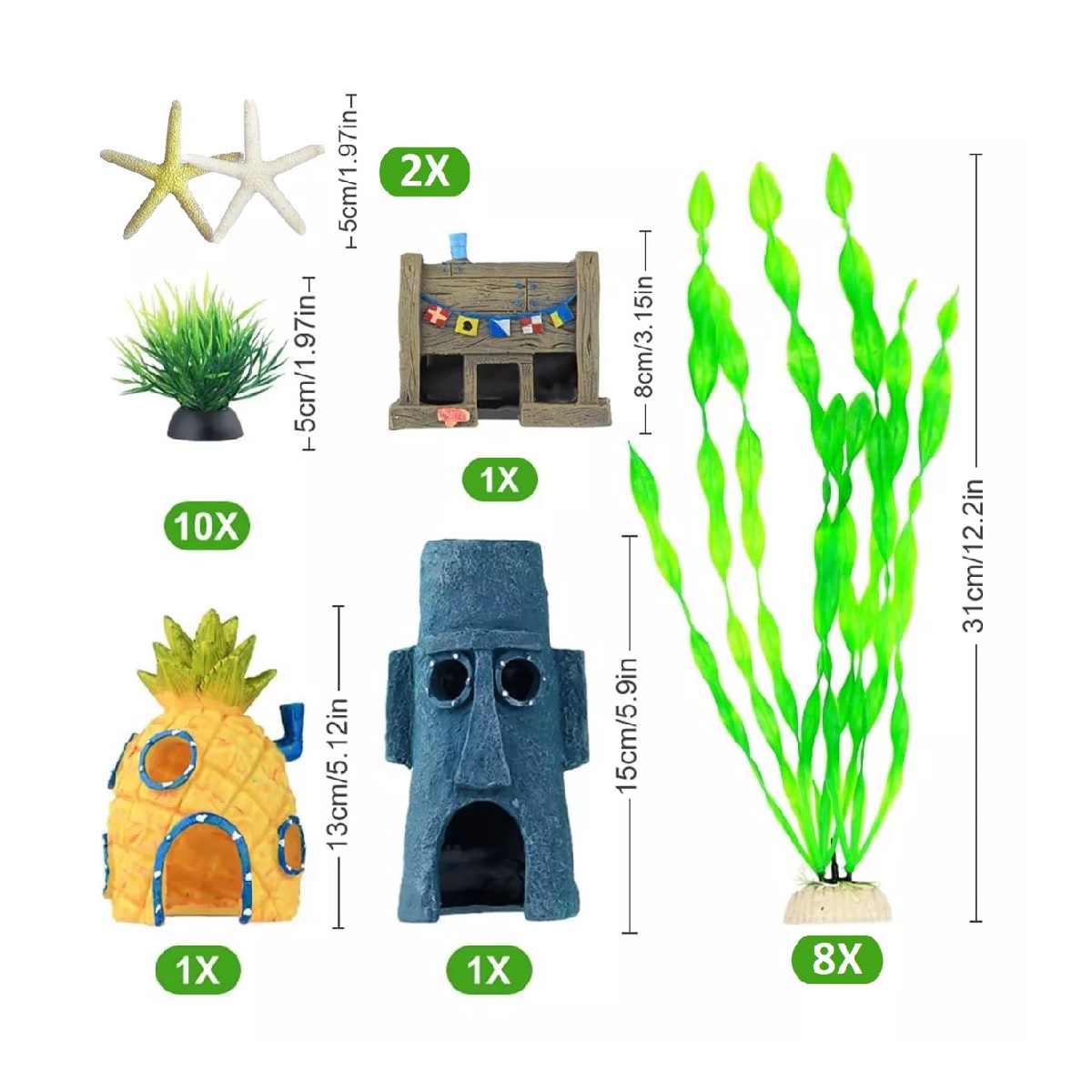 Kit 23 Pcs Plantas Artificiales Decorativas Acuario Pecera