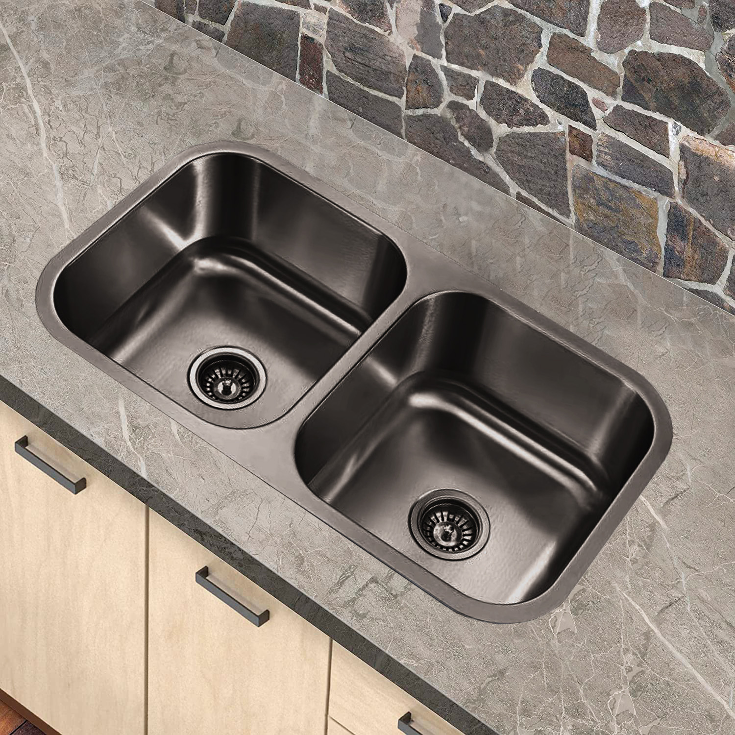 CNX, Tarja Doble en Acero Inoxidable Para Submontar, Incluye 2x Contra Canasta Negras (82 cm x 47 cm).