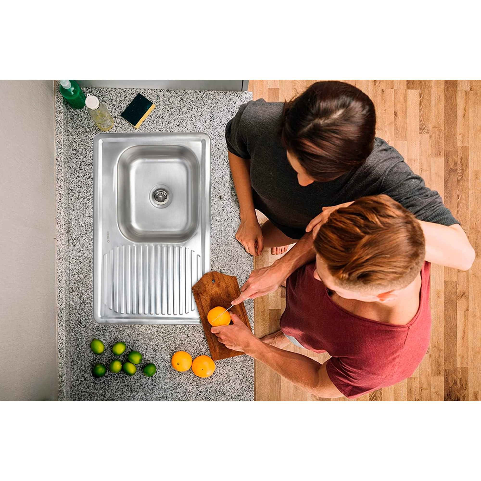 MEER Faucets by CNX | Fregadero para Cocina con Escurridero de Acero Inoxidable Satinado. Tarja para Empotrar, 80 x 50 x 15 cm.