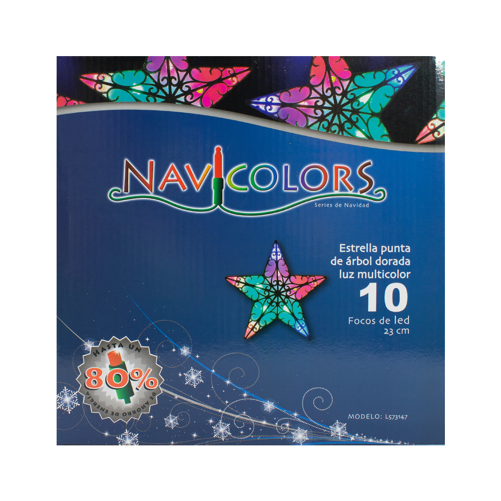 Estrella Dorada Punta Arbol Navideño Luz Led Multicolor 23cm