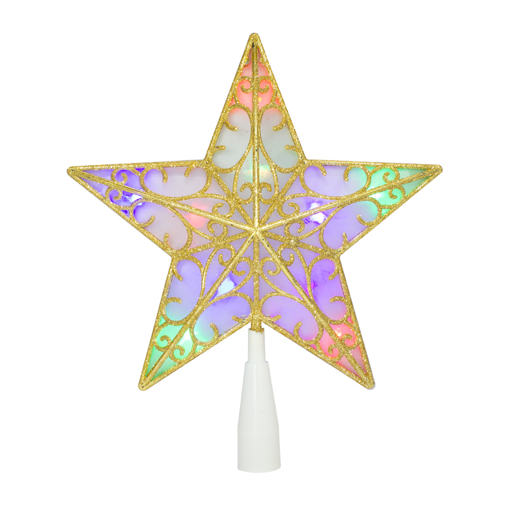 Estrella Dorada Punta Arbol Navideño Luz Led Multicolor 23cm