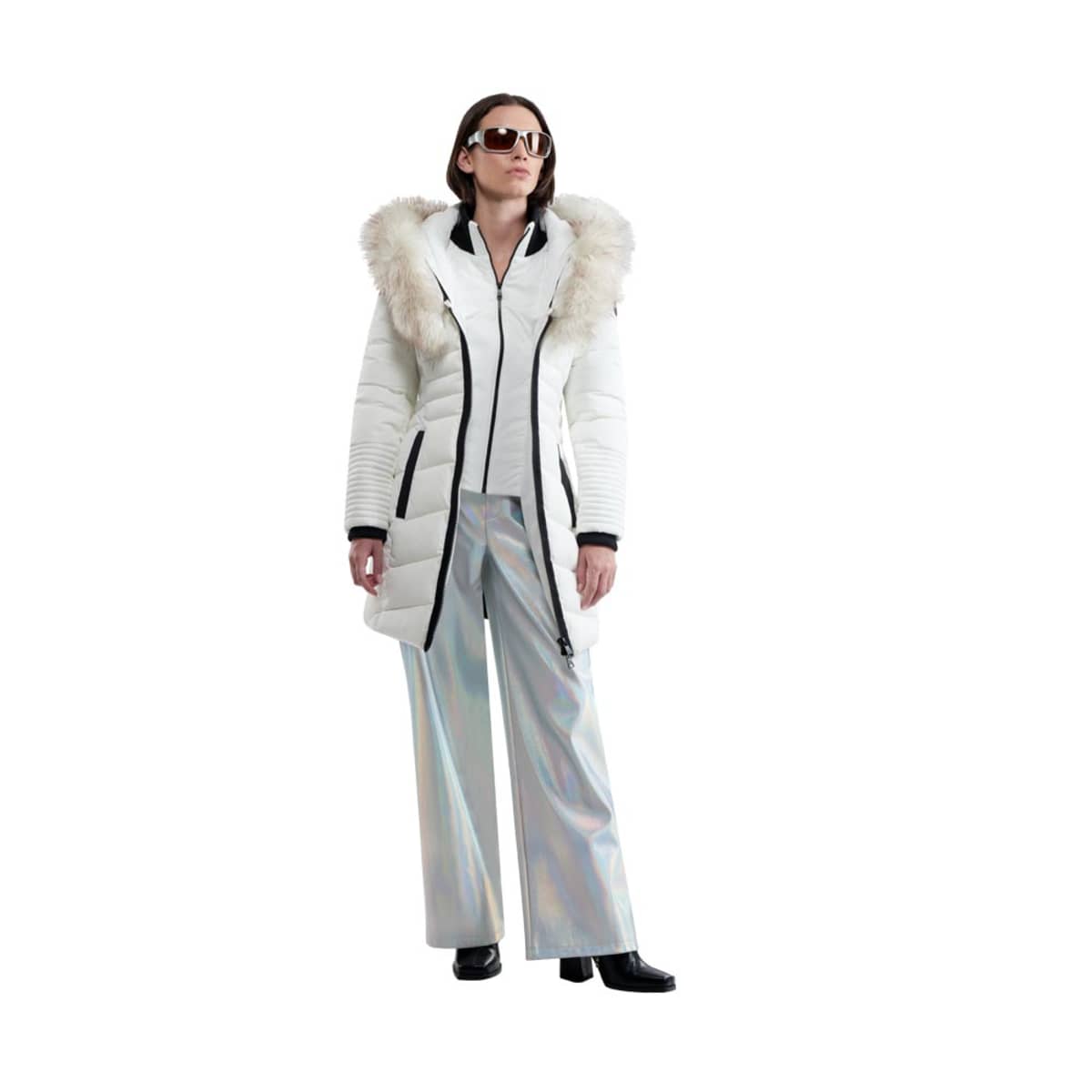 Chamarra blanca capitonada larga para mujer, marca Holly Land, mod. 1098156