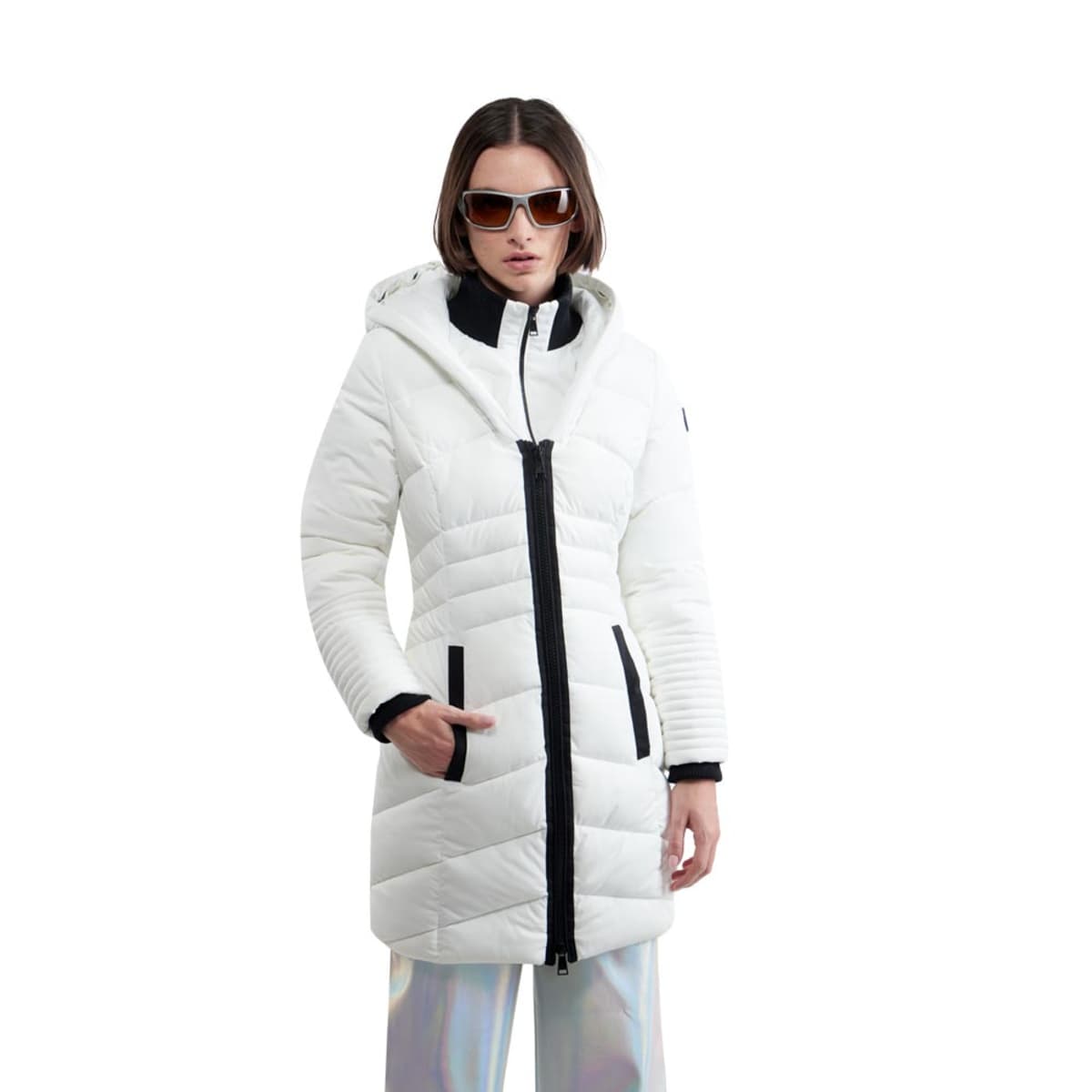 Chamarra blanca capitonada larga para mujer, marca Holly Land, mod. 1098156