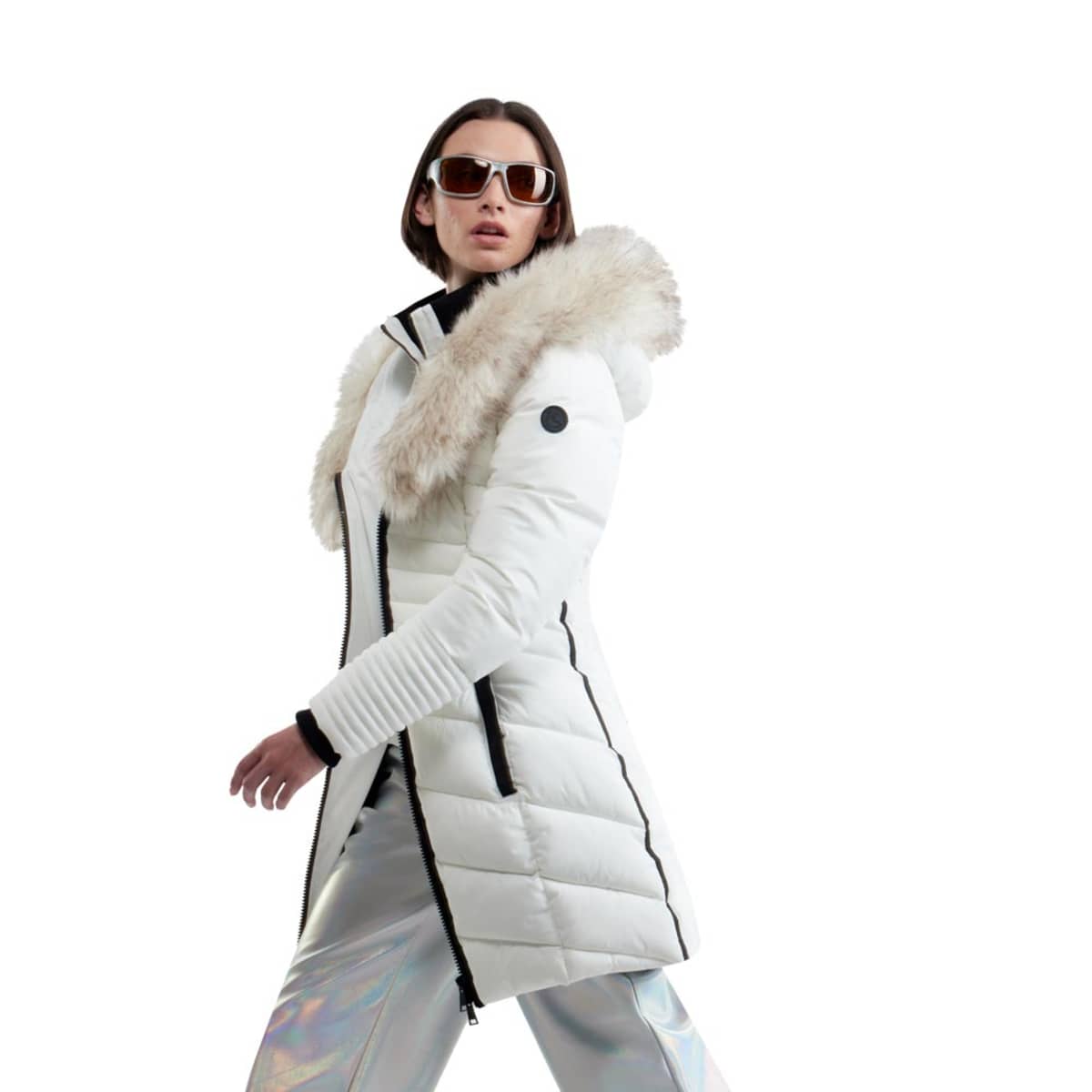 Chamarra blanca capitonada larga para mujer, marca Holly Land, mod. 1098156