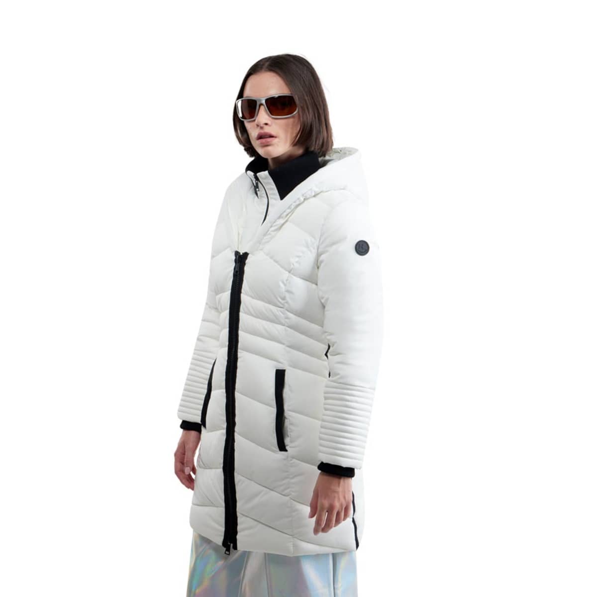 Chamarra blanca capitonada larga para mujer, marca Holly Land, mod. 1098156