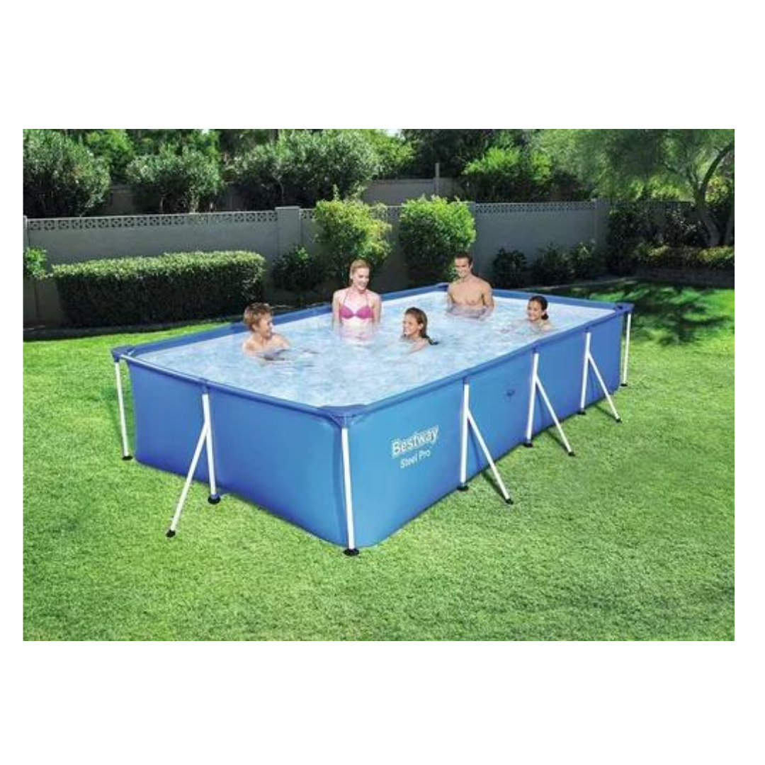 Alberca estructural rectangular Bestway 15606 con capacidad de 7140 litros de 4.5m de largo x 220cm de ancho azul diseño mosaico