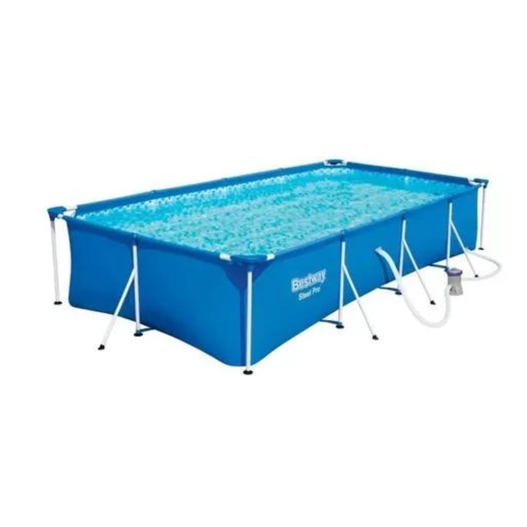 Alberca estructural rectangular Bestway 15606 con capacidad de 7140 litros de 4.5m de largo x 220cm de ancho azul diseño mosaico