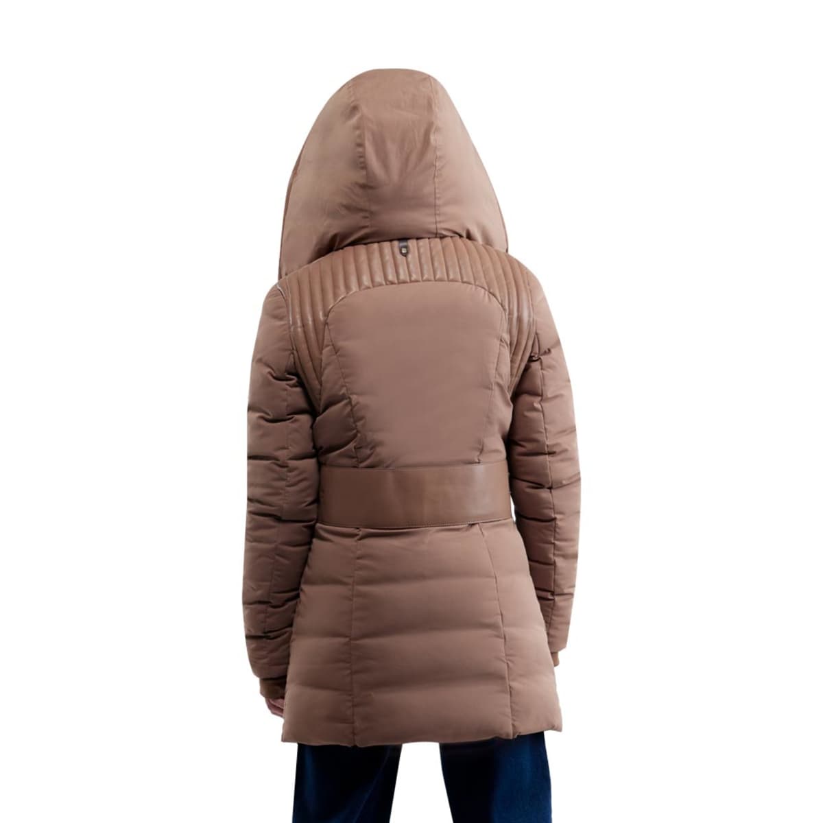 Chamarra café capitonada larga para mujer, marca Holly Land, mod. 1088920