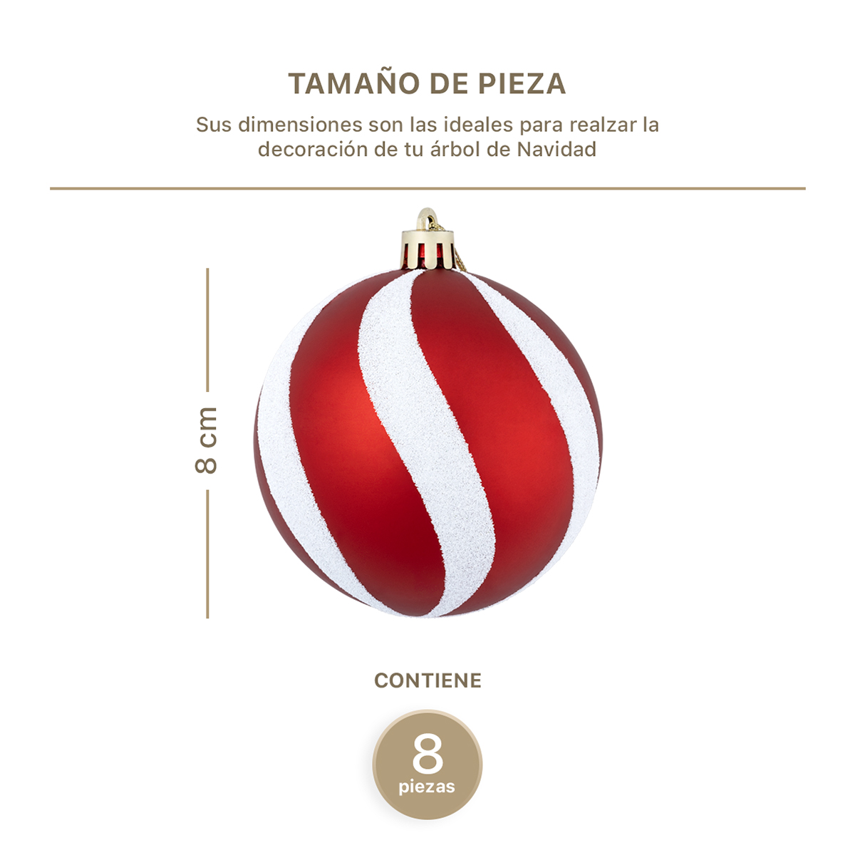 Set con 8 Esferas Decoración Navideña 8 cm Adornos para Árbol de Navidad (Roja - Blanco) ESQUIMAL