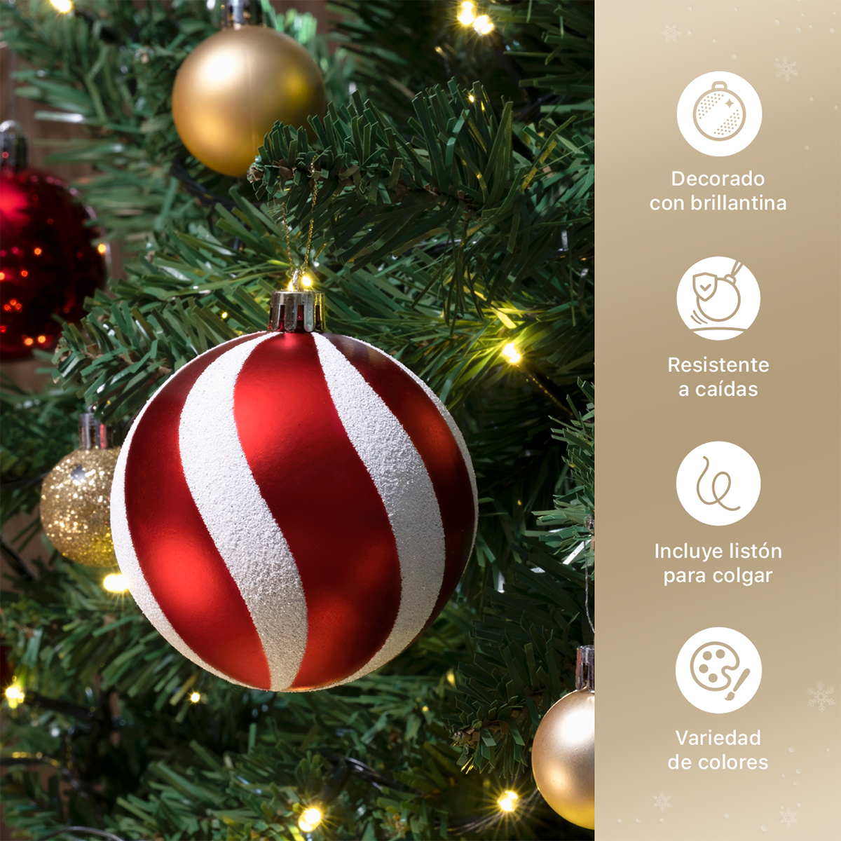 Set con 8 Esferas Decoración Navideña 8 cm Adornos para Árbol de Navidad (Roja - Blanco) ESQUIMAL