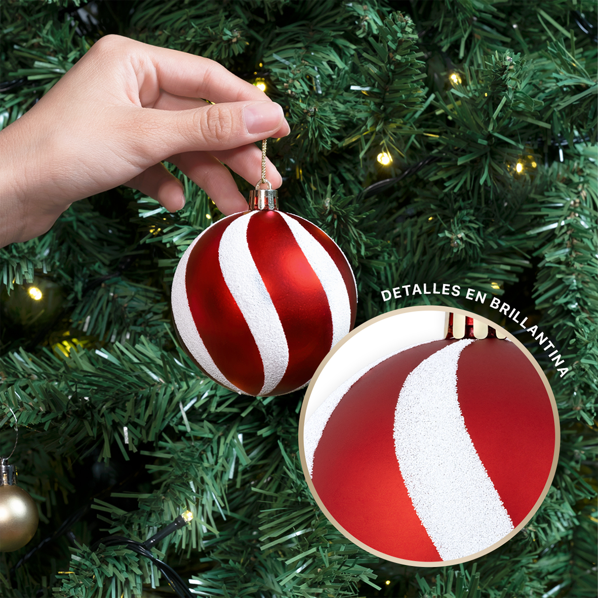 Set con 8 Esferas Decoración Navideña 8 cm Adornos para Árbol de Navidad (Roja - Blanco) ESQUIMAL