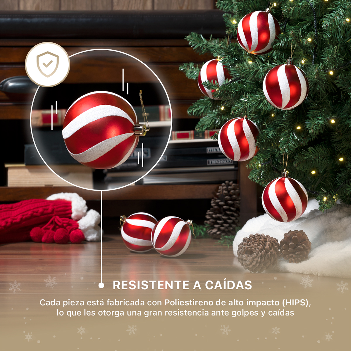 Set con 8 Esferas Decoración Navideña 8 cm Adornos para Árbol de Navidad (Roja - Blanco) ESQUIMAL
