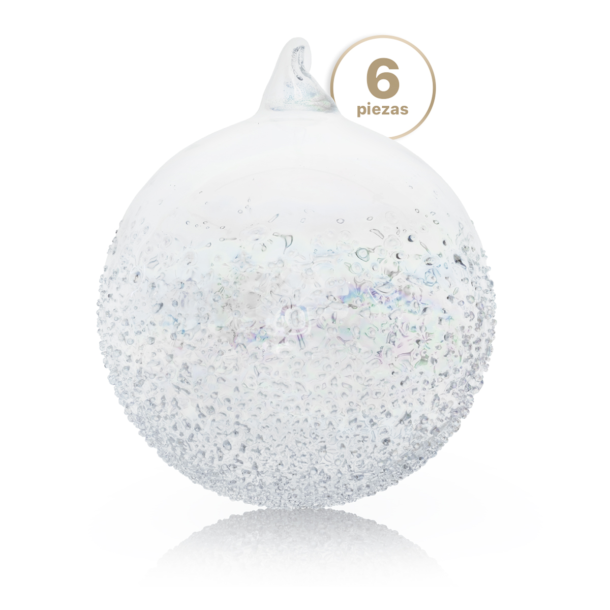 Set con 6 Esferas de Cristal Decoración Navideña 10 cm para Árbol de Navidad (Nevada) ESQUIMAL
