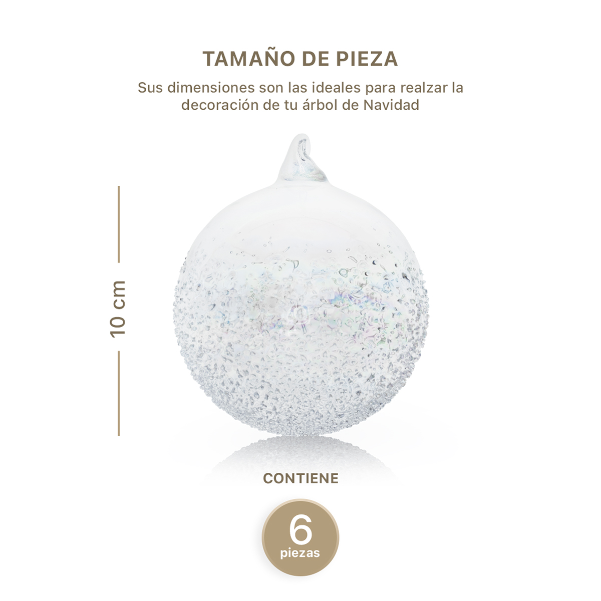 Set con 6 Esferas de Cristal Decoración Navideña 10 cm para Árbol de Navidad (Nevada) ESQUIMAL