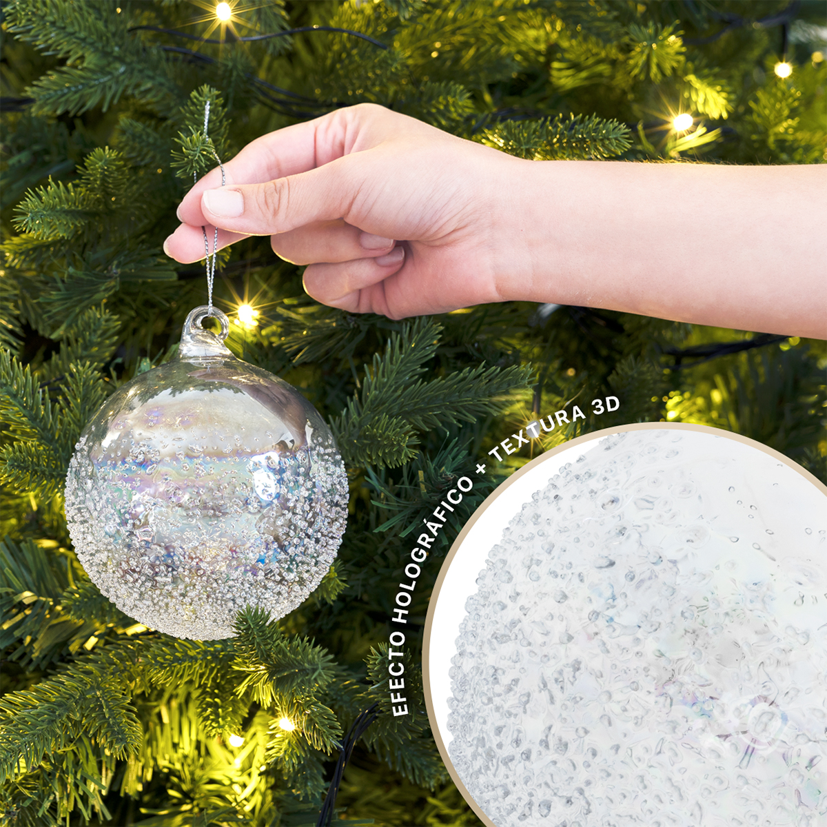 Set con 6 Esferas de Cristal Decoración Navideña 10 cm para Árbol de Navidad (Nevada) ESQUIMAL