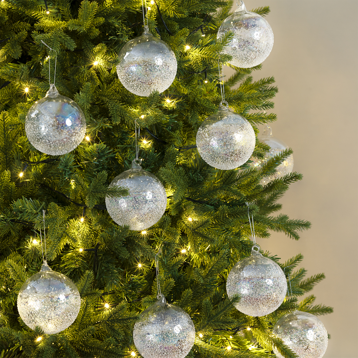 Set con 6 Esferas de Cristal Decoración Navideña 10 cm para Árbol de Navidad (Nevada) ESQUIMAL