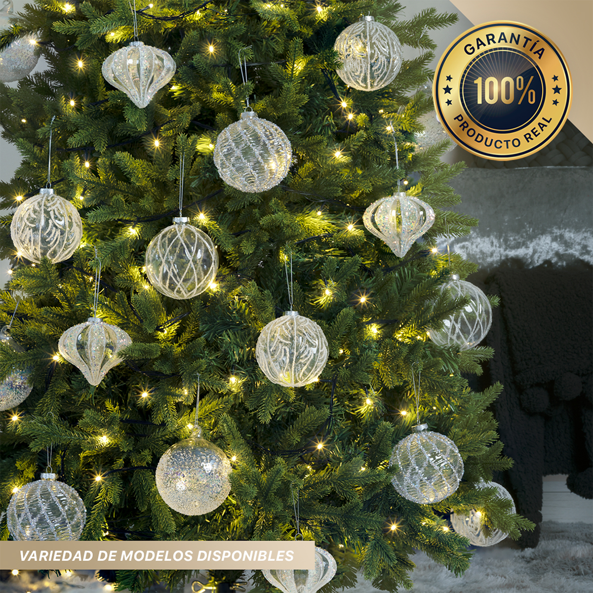 Set con 6 Esferas de Cristal Decoración Navideña 10 cm para Árbol de Navidad (Nevada) ESQUIMAL