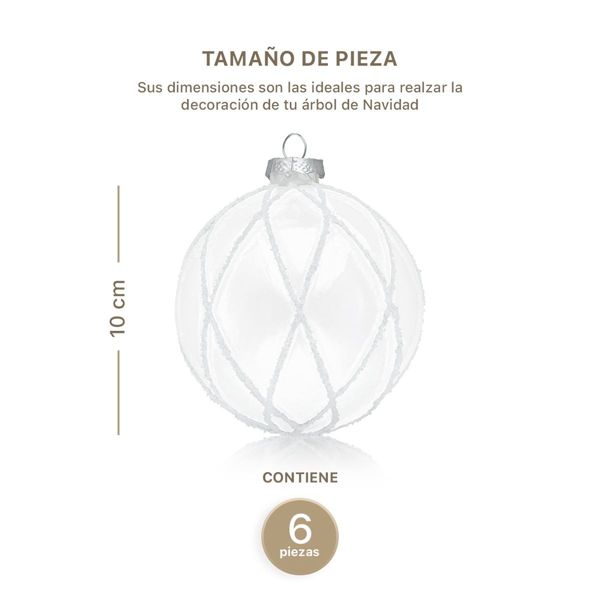 Set con 6 Esferas de Cristal Decoración Navideña 10 cm para Árbol de Navidad (Arlequin) ESQUIMAL