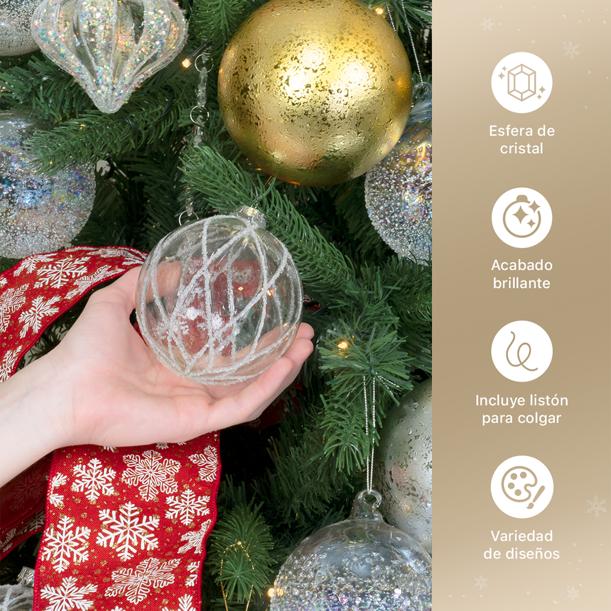 Set con 6 Esferas de Cristal Decoración Navideña 10 cm para Árbol de Navidad (Arlequin) ESQUIMAL