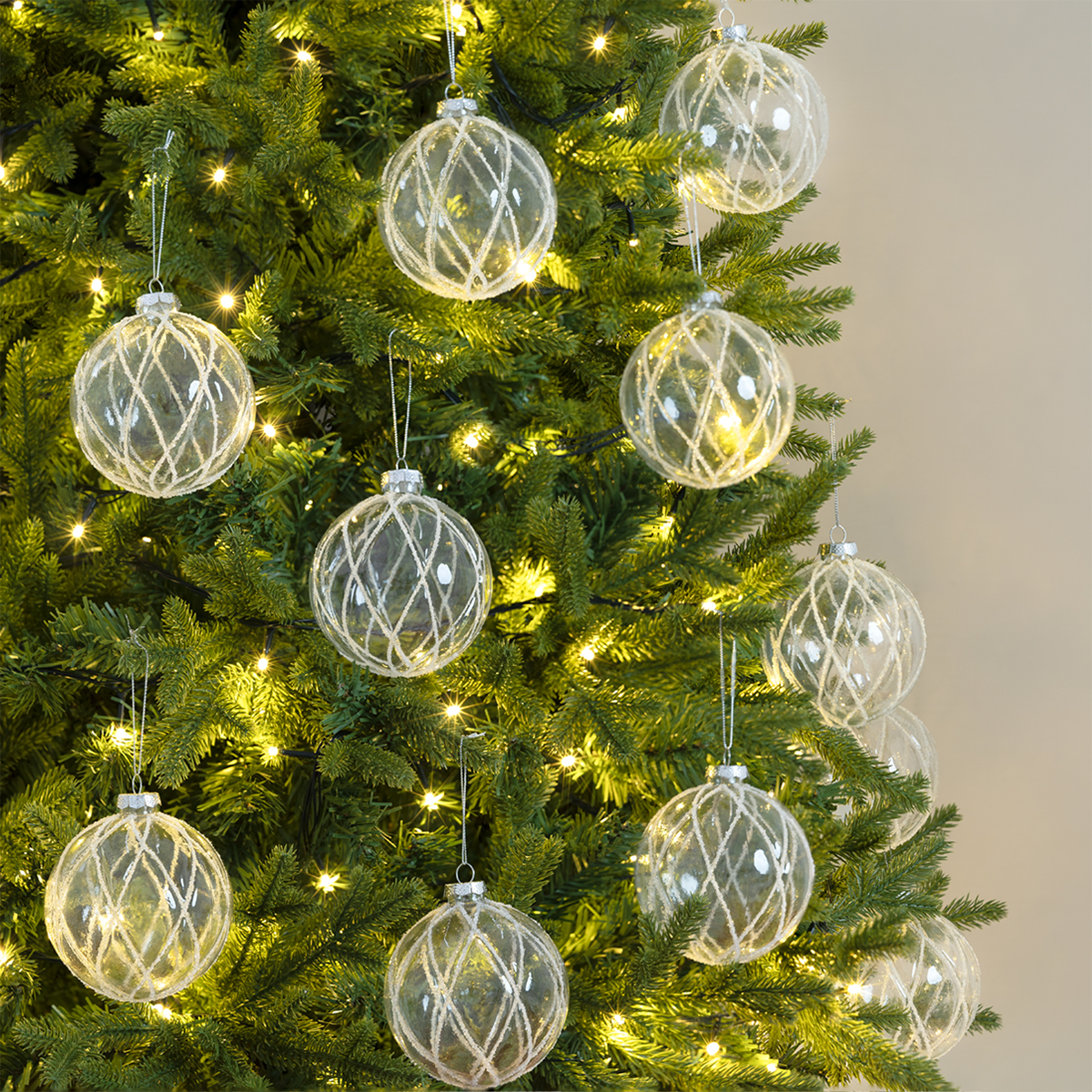Set con 6 Esferas de Cristal Decoración Navideña 10 cm para Árbol de Navidad (Arlequin) ESQUIMAL