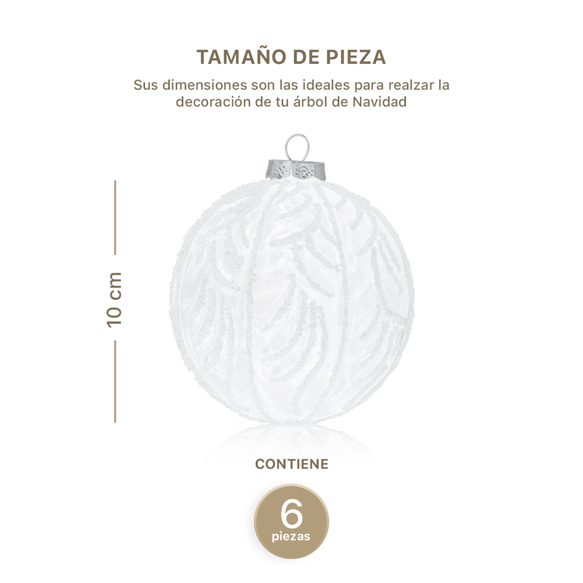 Set con 6 Esferas de Cristal Decoración Navideña 10 cm para Árbol de Navidad (Copo) ESQUIMAL