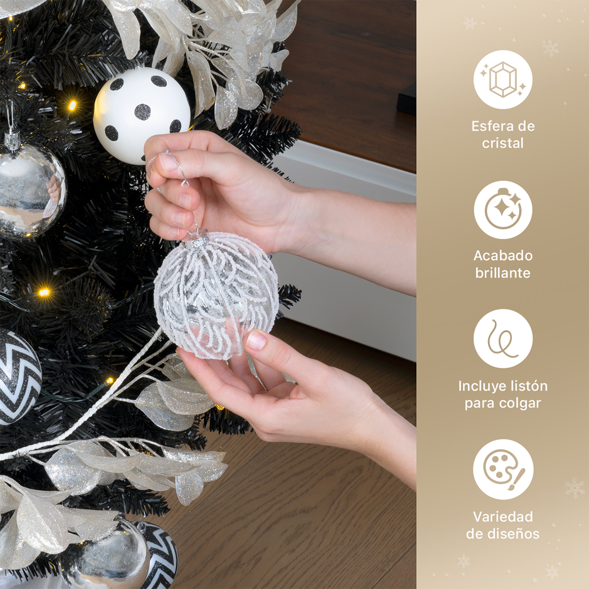 Set con 6 Esferas de Cristal Decoración Navideña 10 cm para Árbol de Navidad (Copo) ESQUIMAL