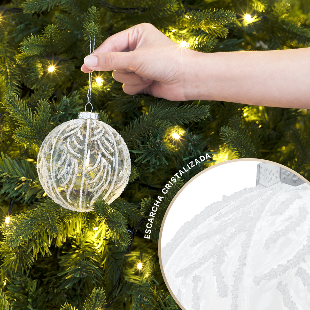 Set con 6 Esferas de Cristal Decoración Navideña 10 cm para Árbol de Navidad (Copo) ESQUIMAL