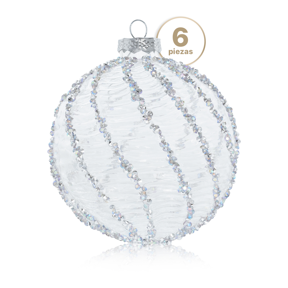 Set con 6 Esferas de Cristal Decoración Navideña 10 cm para Árbol de Navidad (Escarcha) ESQUIMAL