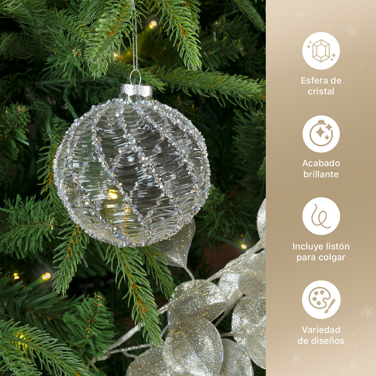 Set con 6 Esferas de Cristal Decoración Navideña 10 cm para Árbol de Navidad (Escarcha) ESQUIMAL