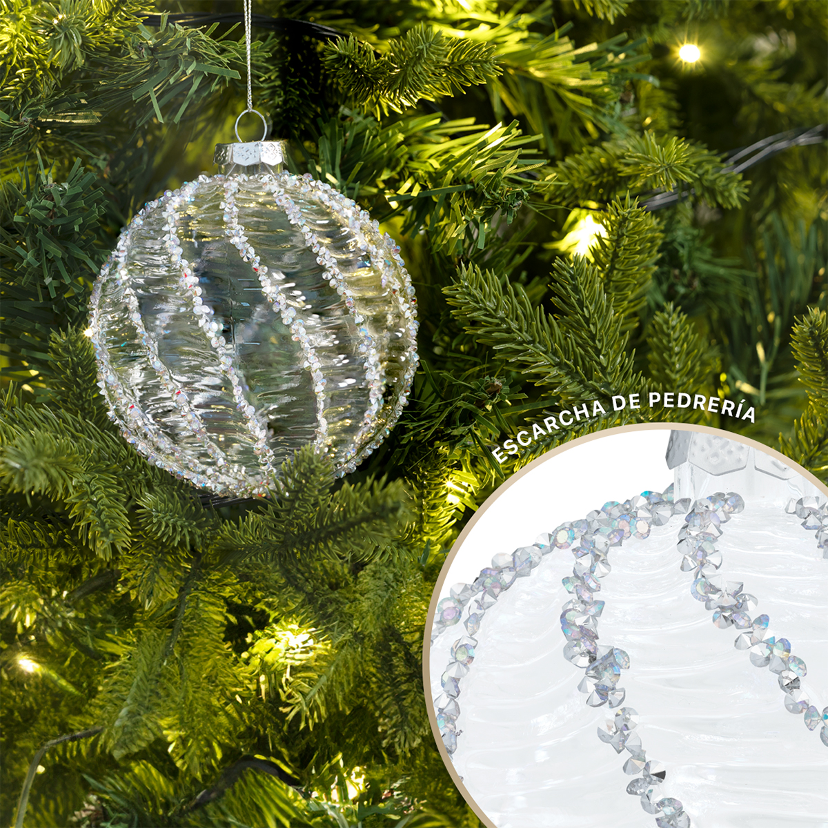 Set con 6 Esferas de Cristal Decoración Navideña 10 cm para Árbol de Navidad (Escarcha) ESQUIMAL