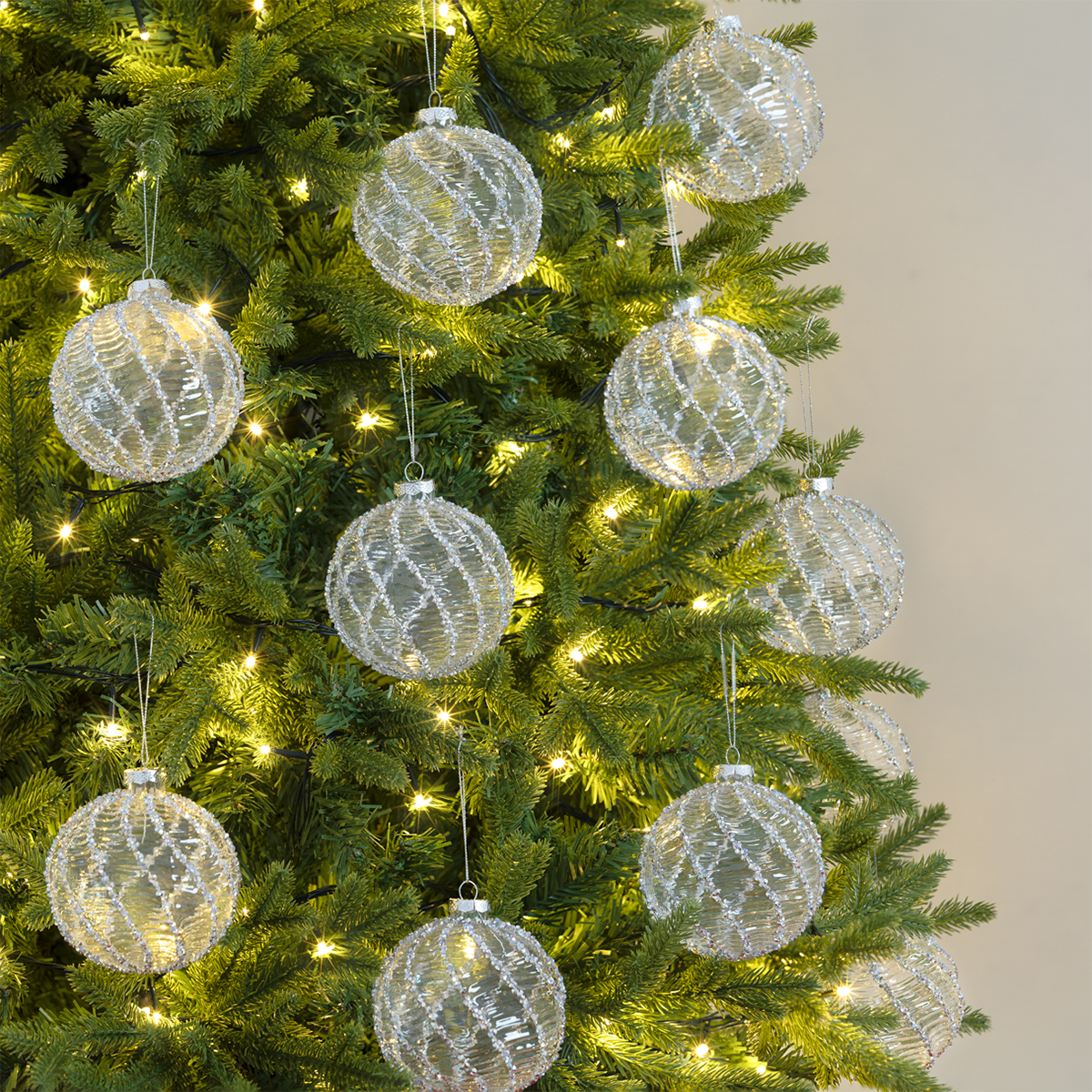 Set con 6 Esferas de Cristal Decoración Navideña 10 cm para Árbol de Navidad (Escarcha) ESQUIMAL