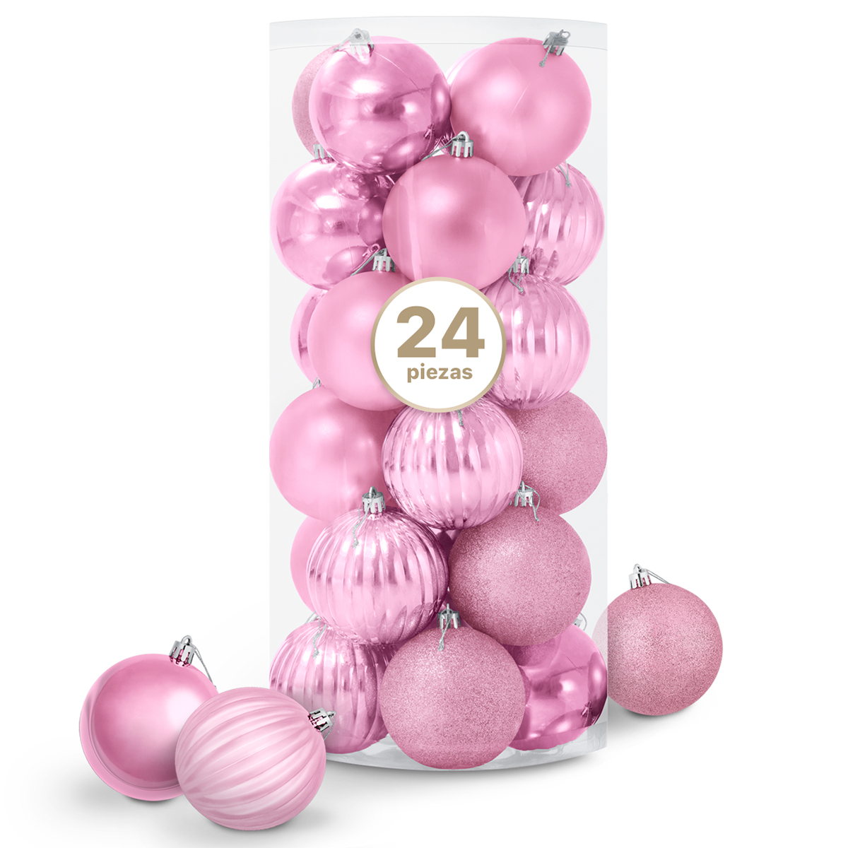 Set con 24 Esferas Decoración Navideña 8 cm Adornos para Árbol de Navidad (Rosa) ESQUIMAL