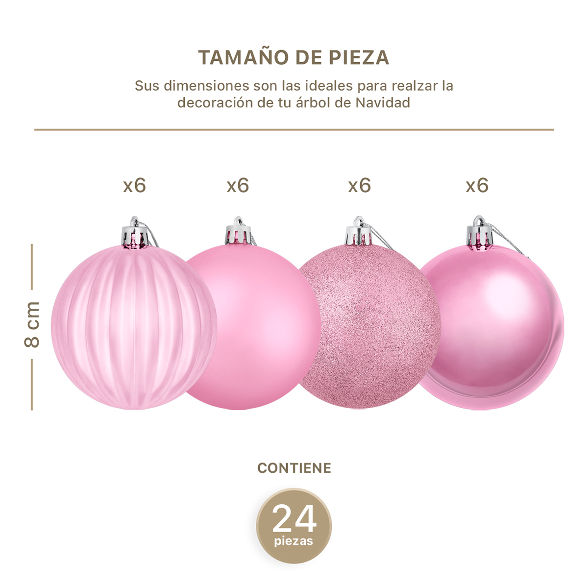 Set con 24 Esferas Decoración Navideña 8 cm Adornos para Árbol de Navidad (Rosa) ESQUIMAL