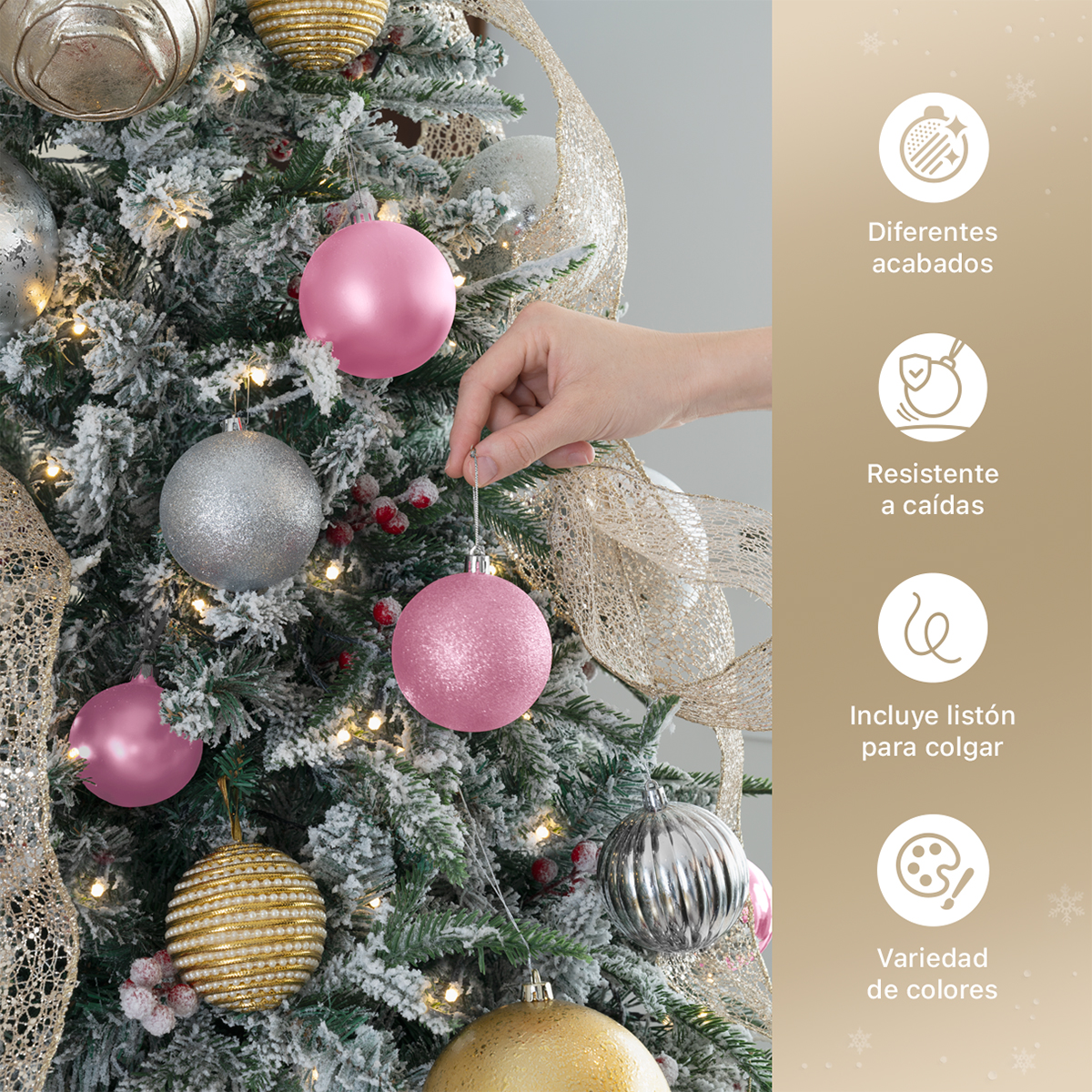 Set con 24 Esferas Decoración Navideña 8 cm Adornos para Árbol de Navidad (Rosa) ESQUIMAL