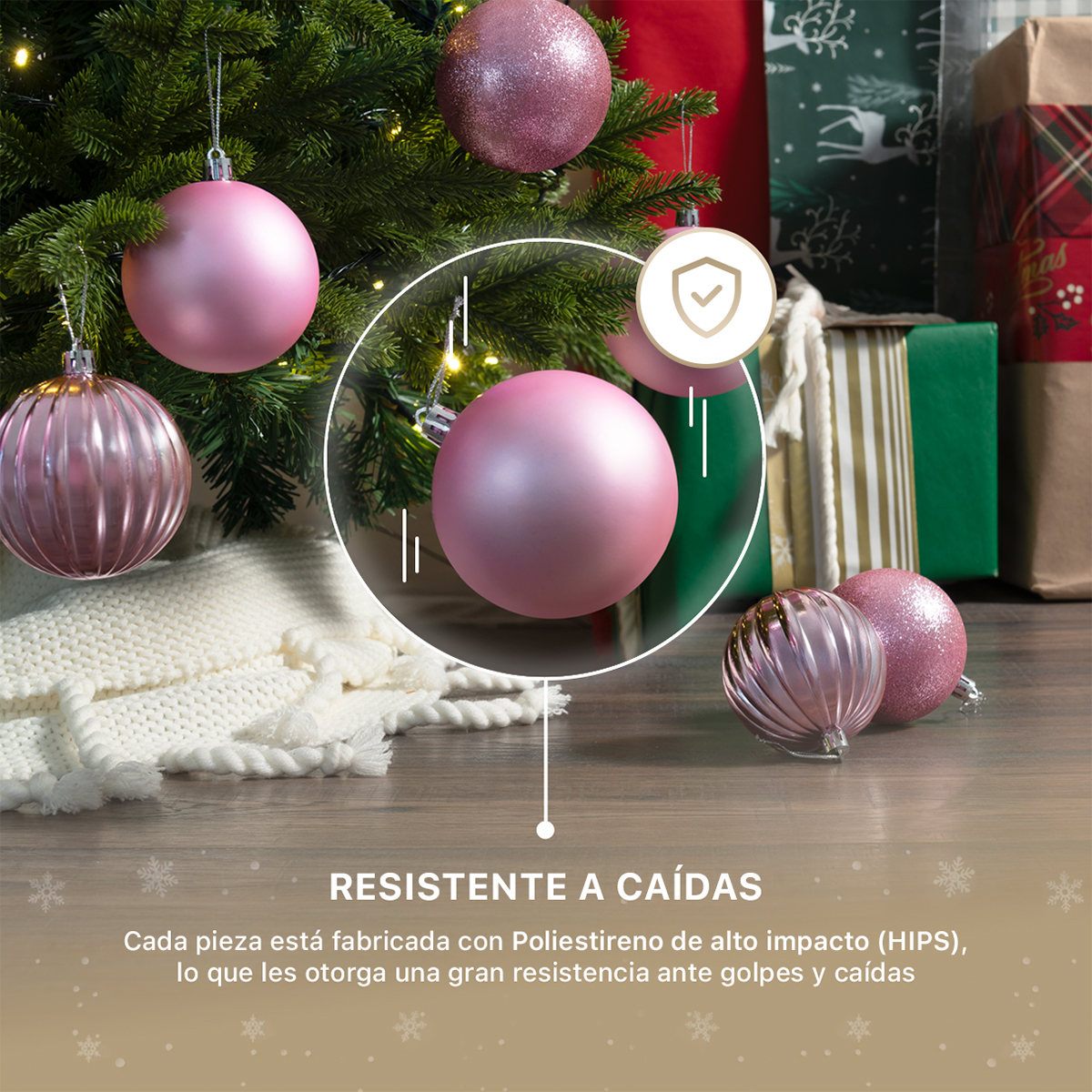 Set con 24 Esferas Decoración Navideña 8 cm Adornos para Árbol de Navidad (Rosa) ESQUIMAL