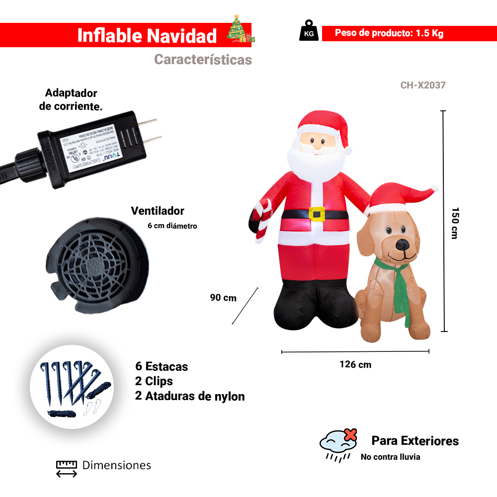 Inflable Navideño Santa Y Amigo Luz Led 1.50 Mts Santa Claus