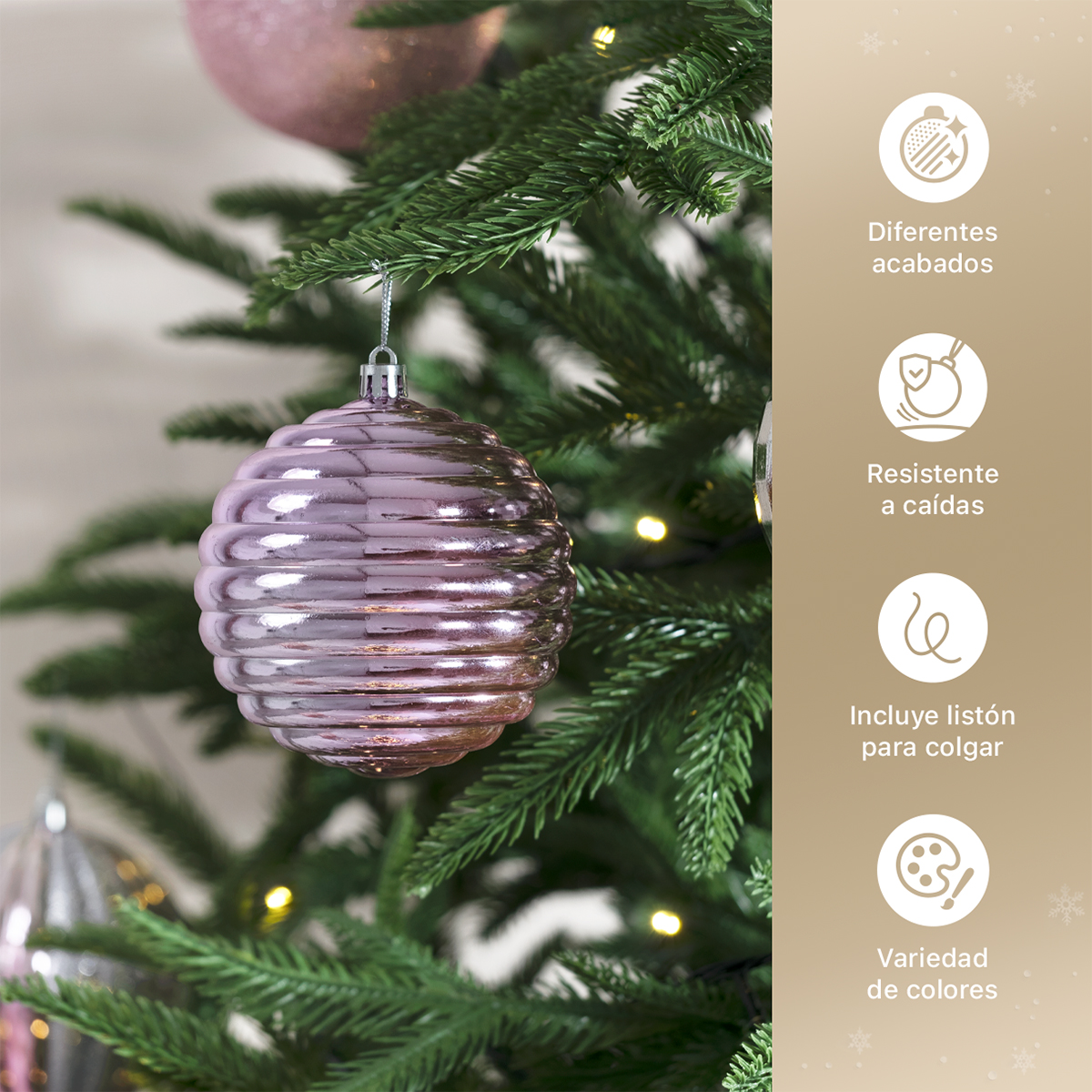 Set con 12 Esferas Decoración Navideña 10cm Adornos para Árbol de Navidad (Rosa - Plateado) ESQUIMAL