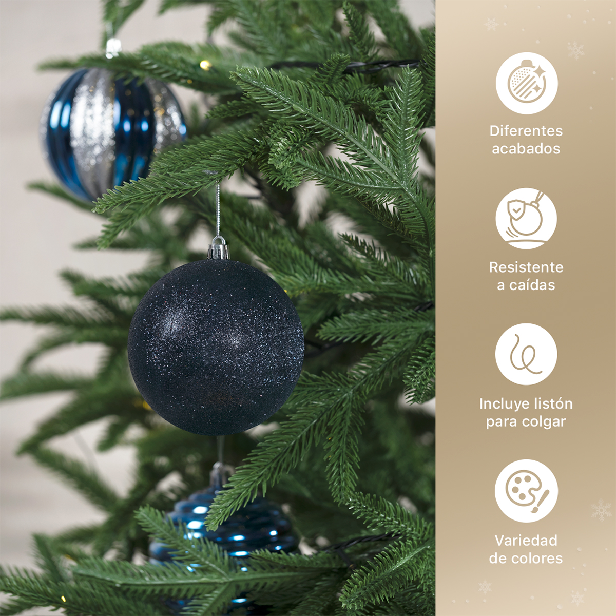 Set con 12 Esferas Decoración Navideña 10cm Adornos para Árbol de Navidad (Azul - Plateado) ESQUIMAL