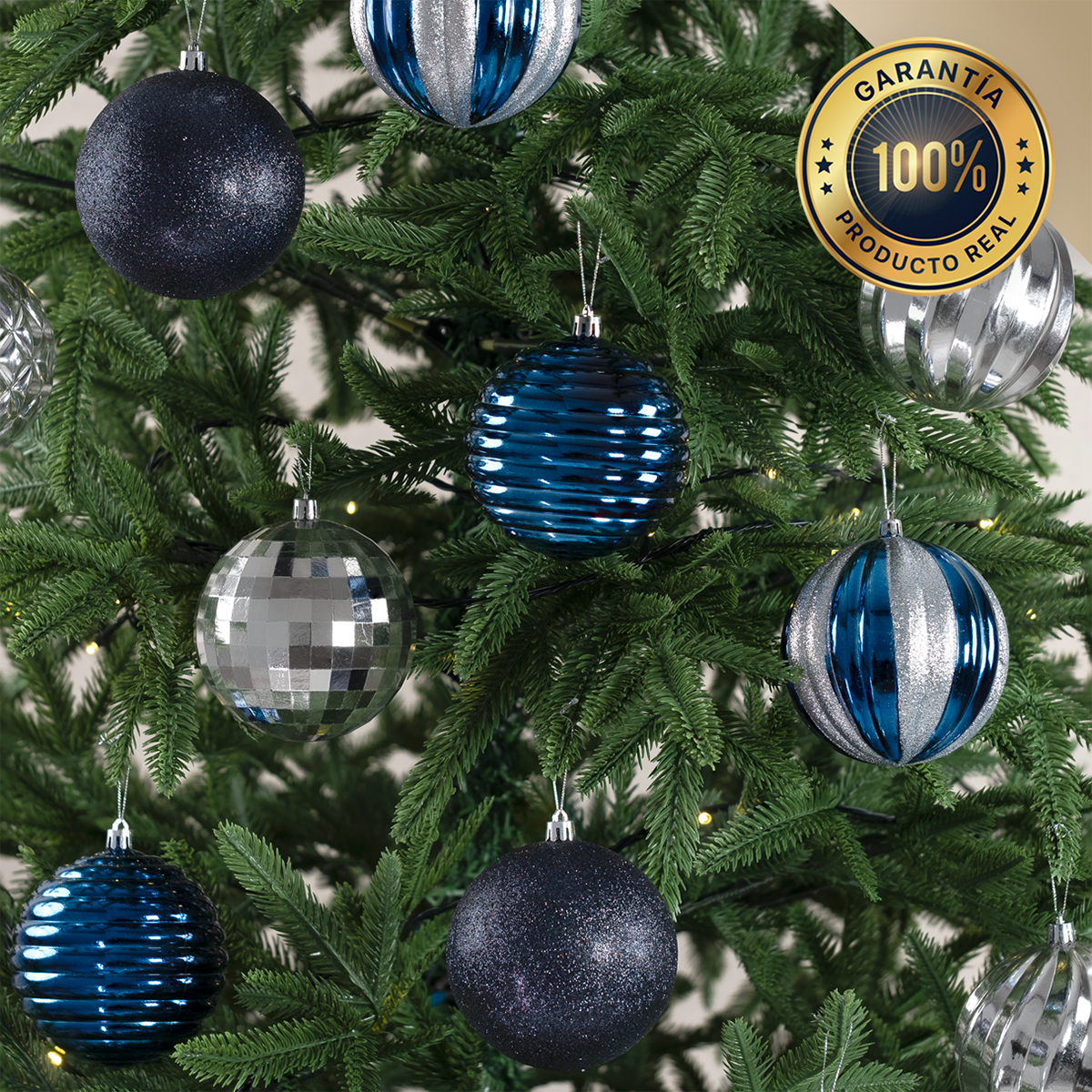 Set con 12 Esferas Decoración Navideña 10cm Adornos para Árbol de Navidad (Azul - Plateado) ESQUIMAL