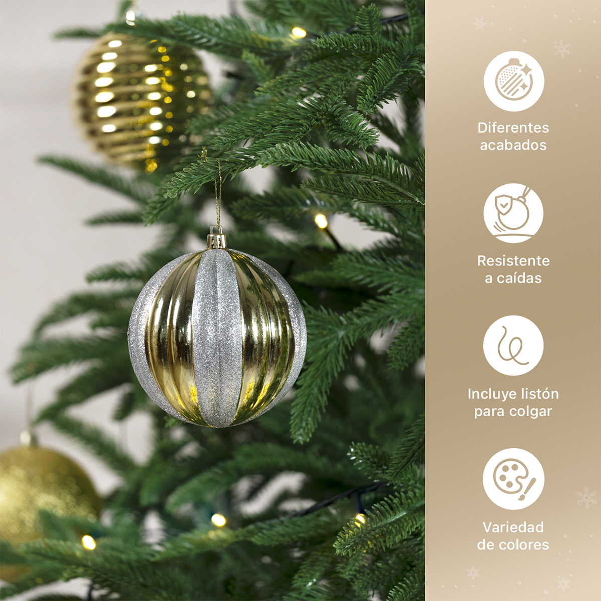 Set con 12 Esferas Decoración Navideña 10cm Adornos para Árbol de Navidad (Plata - Dorado) ESQUIMAL