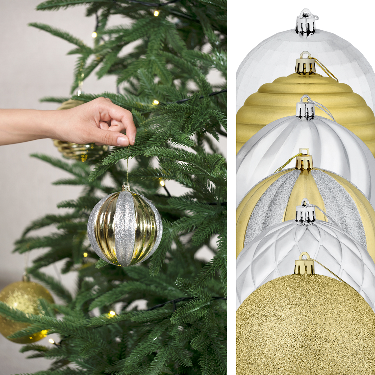 Set con 12 Esferas Decoración Navideña 10cm Adornos para Árbol de Navidad (Plata - Dorado) ESQUIMAL