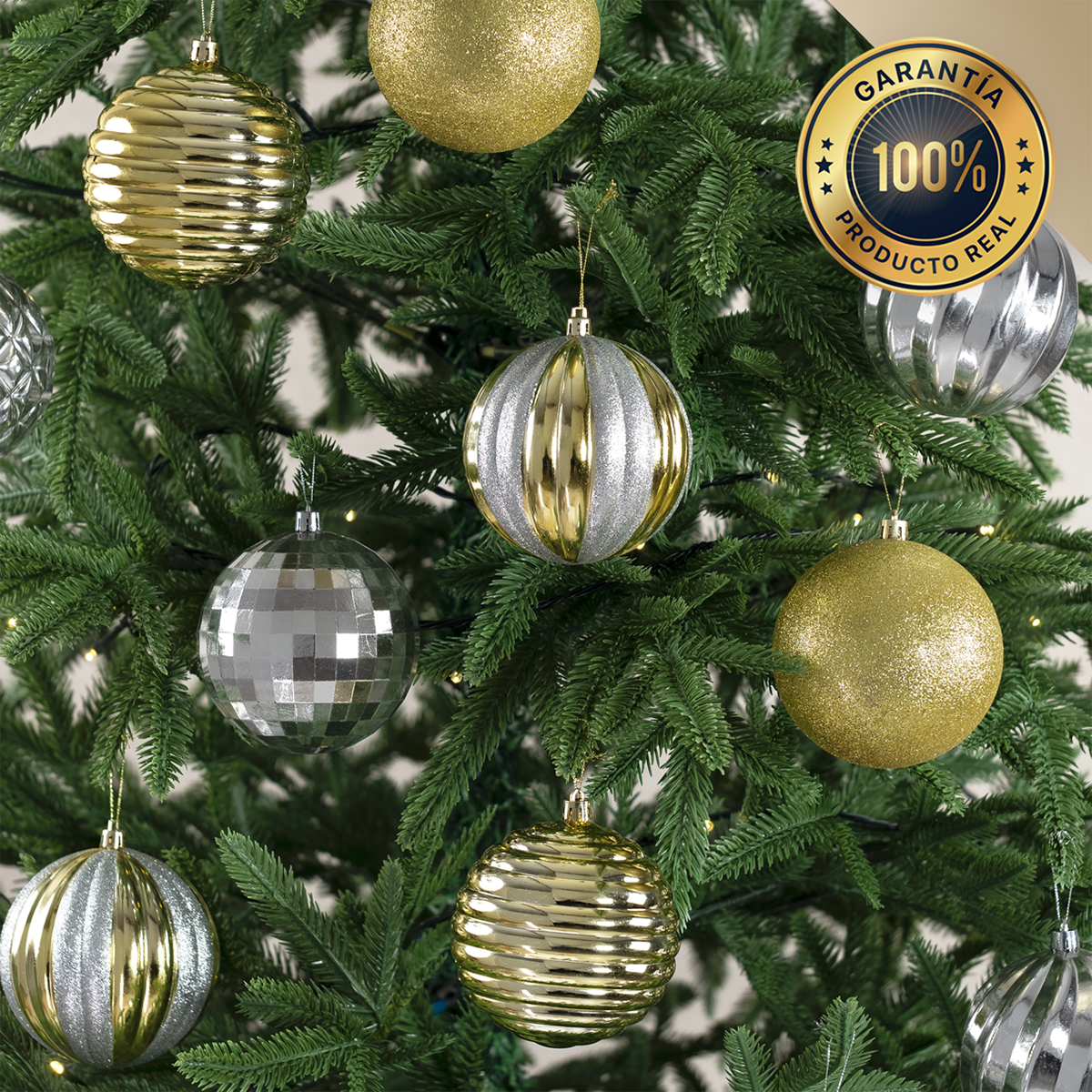 Set con 12 Esferas Decoración Navideña 10cm Adornos para Árbol de Navidad (Plata - Dorado) ESQUIMAL