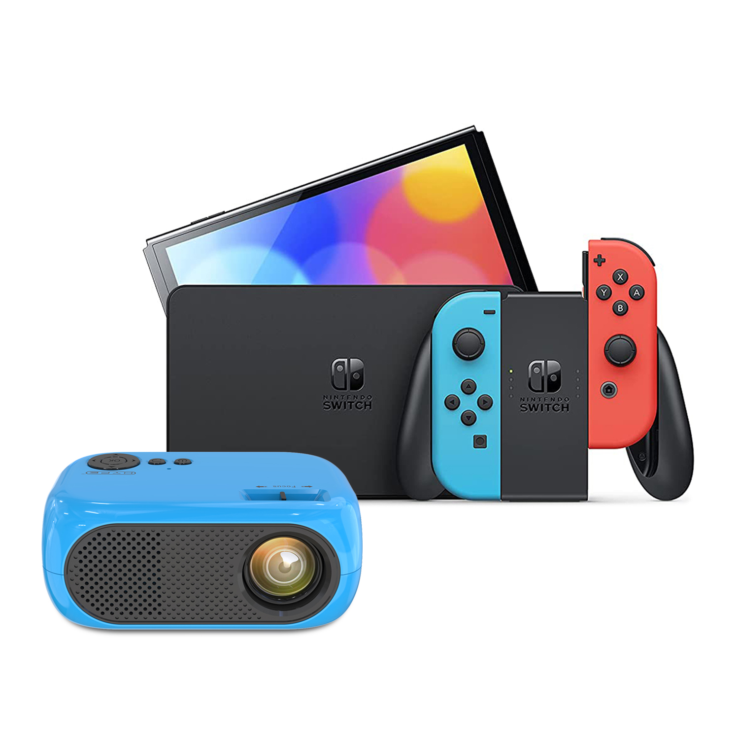 NINTENDO SWITCH OLED 64GB NEON MÁS PROYECTOR AZUL