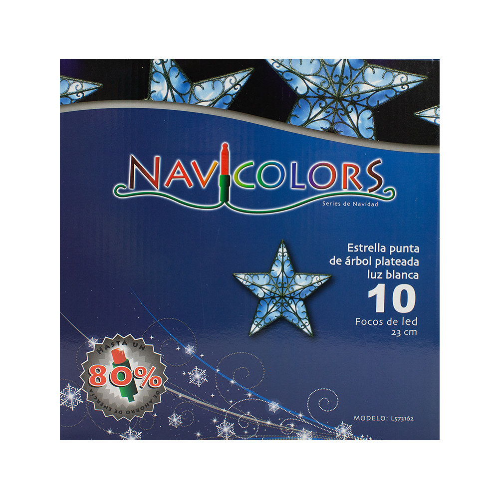 Estrella Plateada Punta Arbol Navideño Luz Led Blanca 23cm